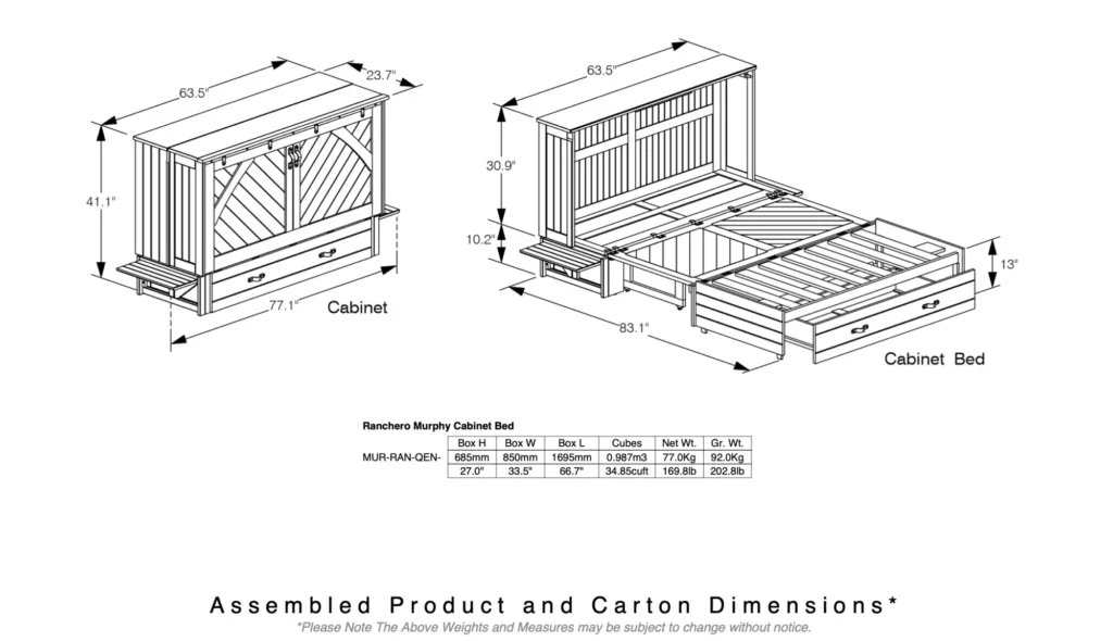 murpy bed dimensions