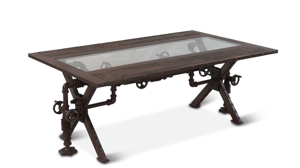 wood metal and glass table