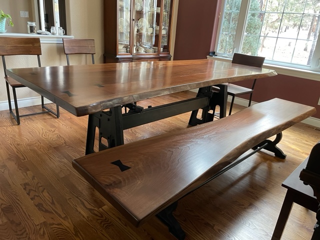 Custom made live edge dining table and bench