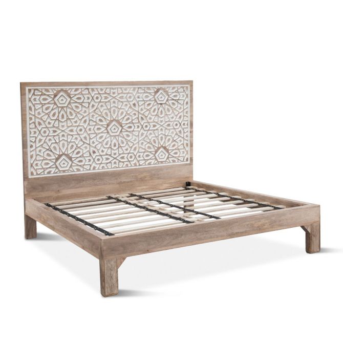 Tangiers King Hand Carved Bed Natural White