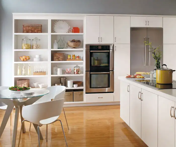 Kitchen with a variety of cabinets and depths