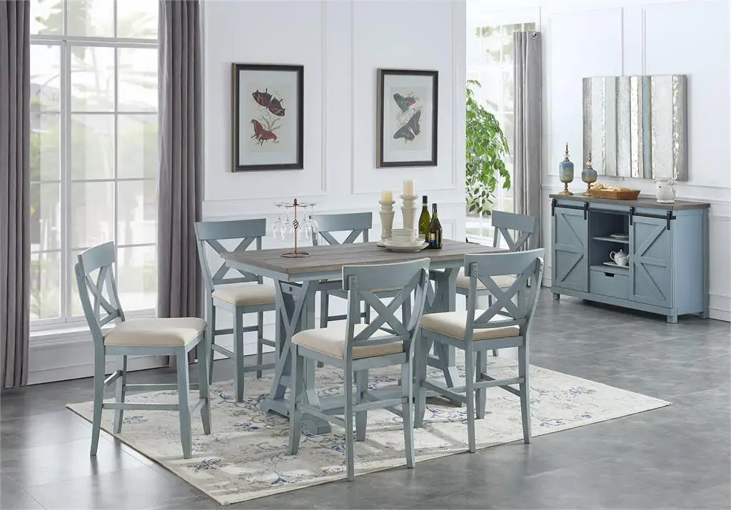 Wooden furniture dining set finished in harbor blue