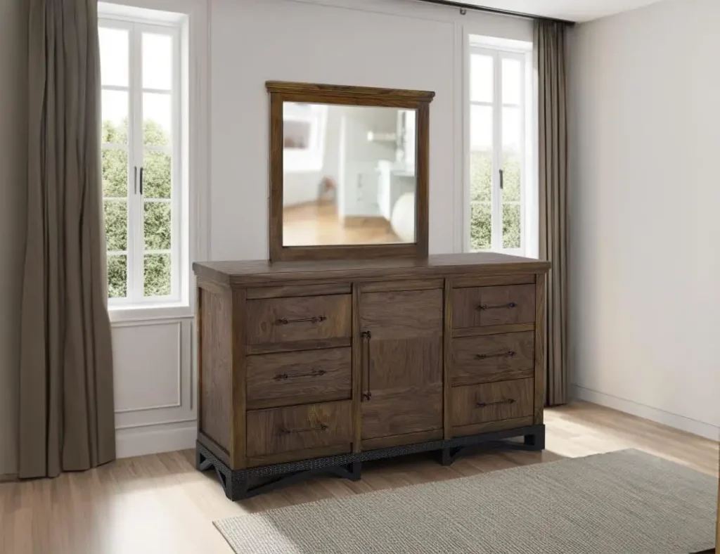 Walnut wooden mirror in the bedroom