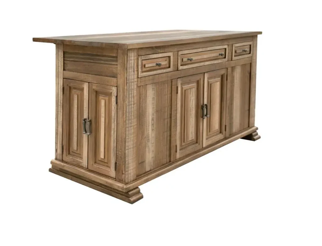 Drawing inspiration from farmhouse style, the Marquez wood kitchen island is meticulously crafted from solid pine wood.