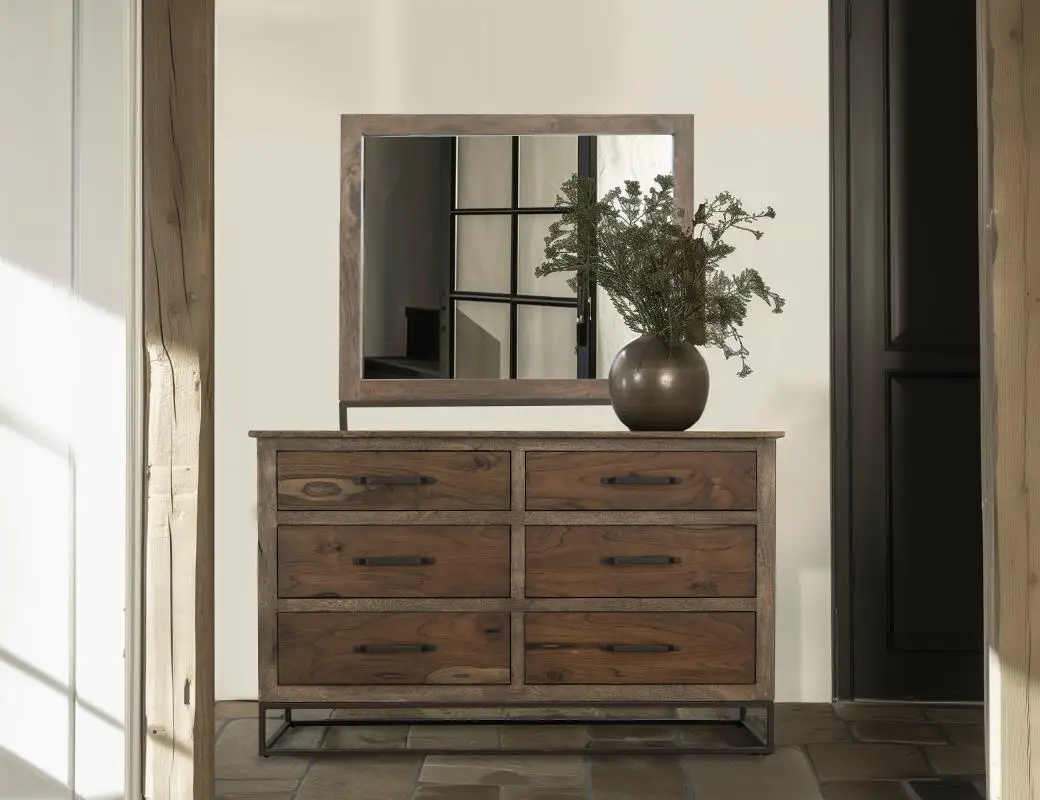 Wooden mirror in hallway