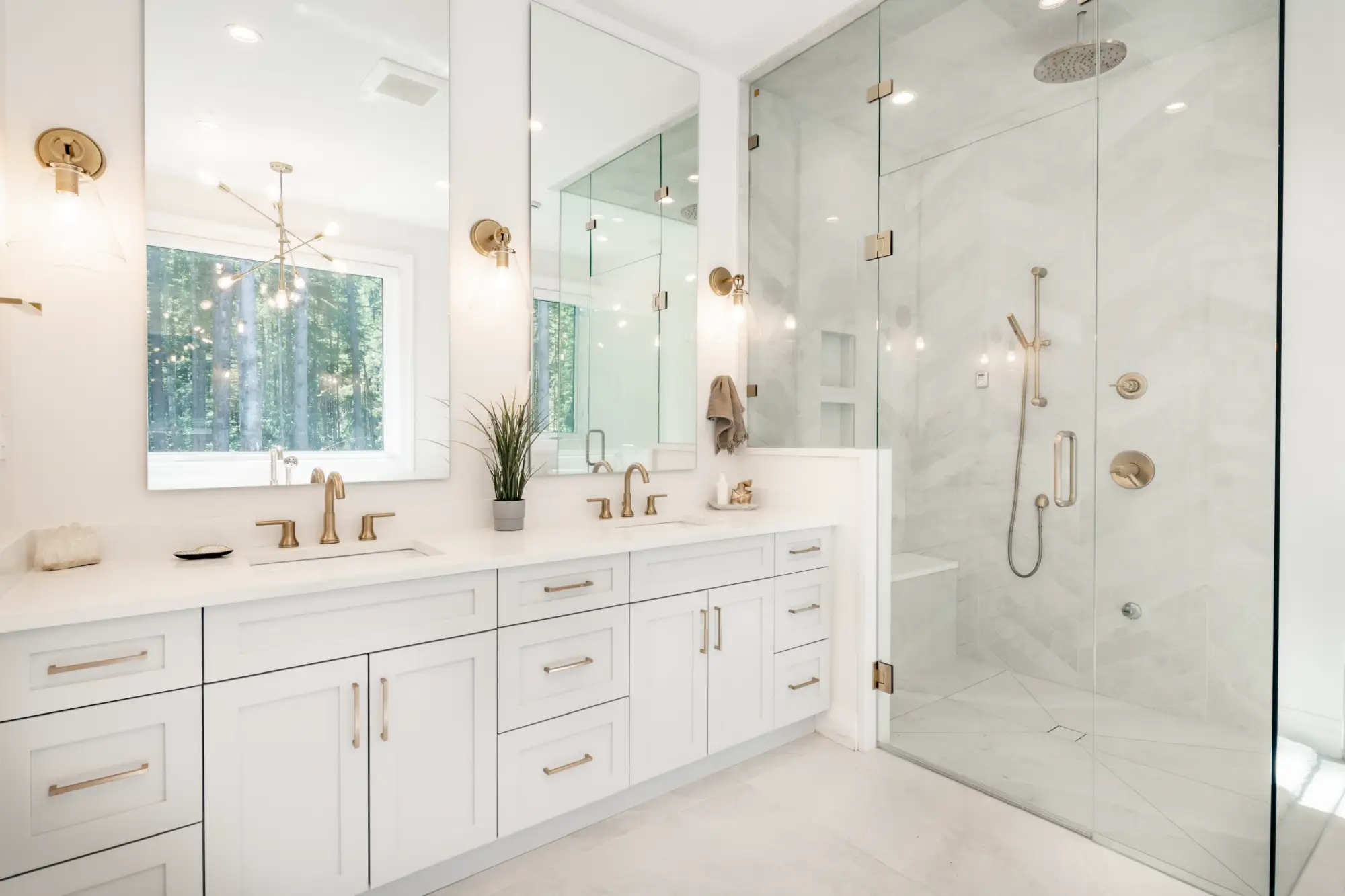 Beautiful white bathroom cabinets found at CO Lumber & Real Wood Furniture in Colorado Springs