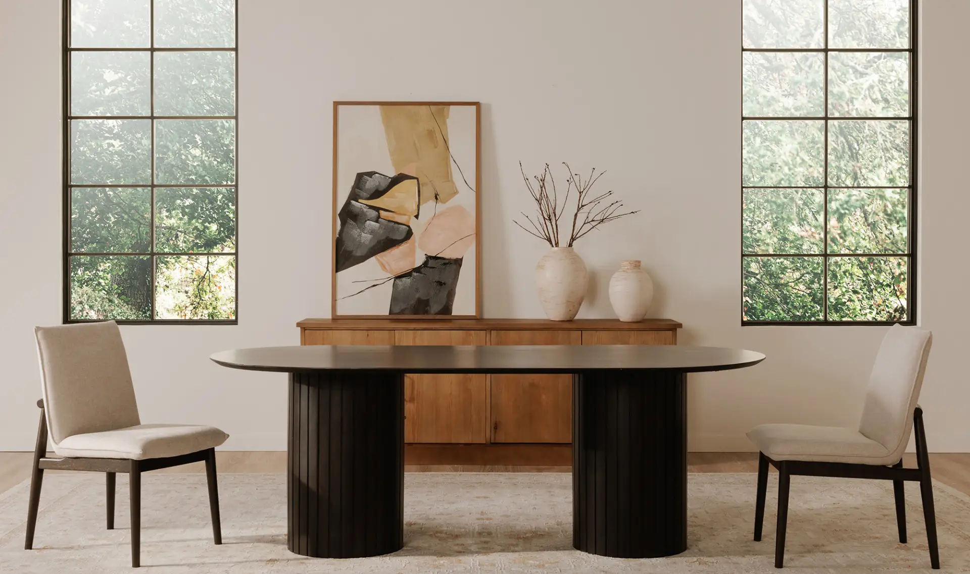 Matching wood furniture of different colors in Colorado Springs home