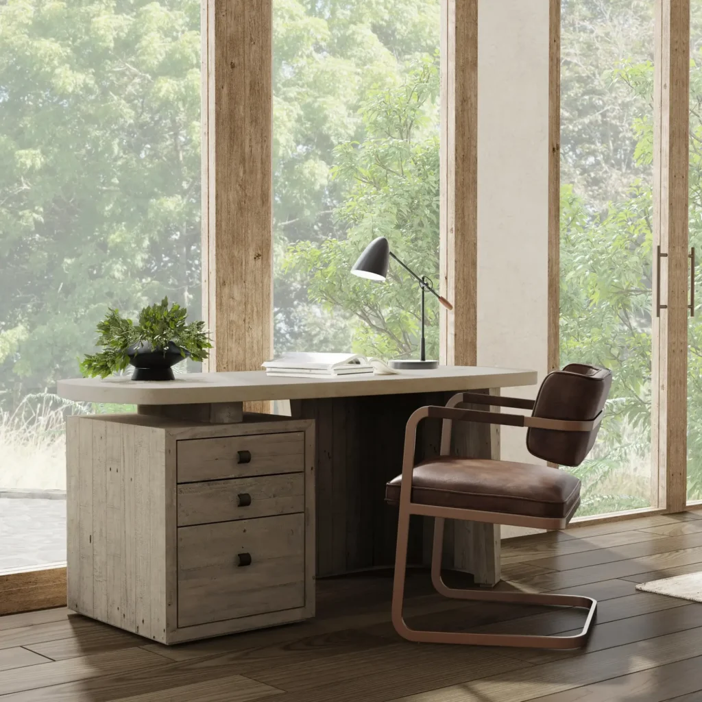 Productive home office desk and chair set up