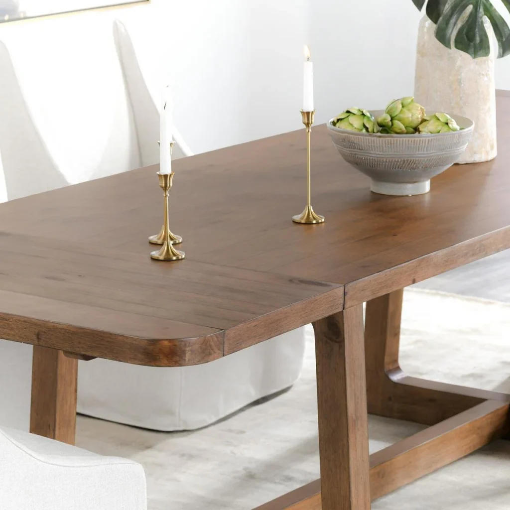 Wood dining table with decor