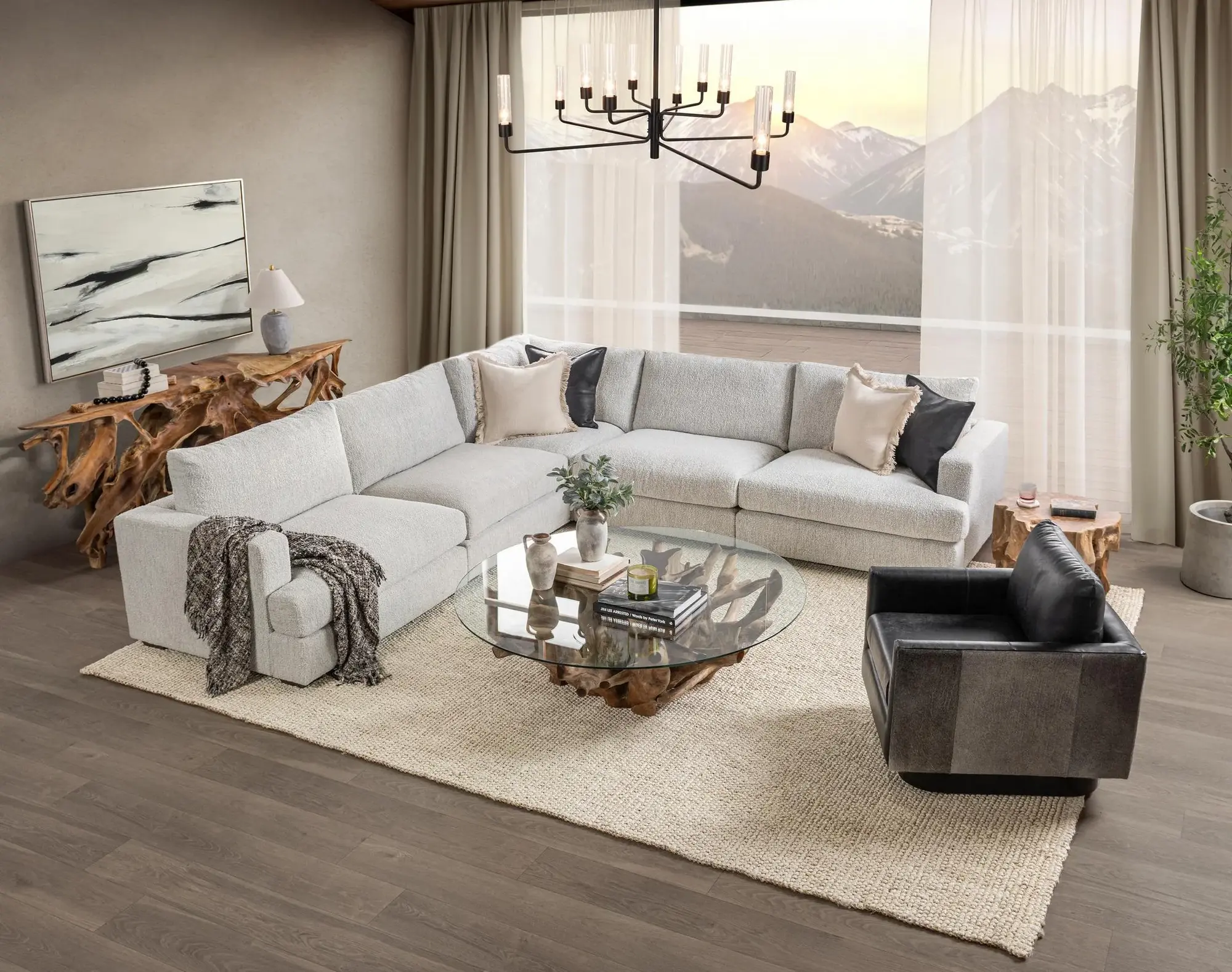 Real wood coffee and end tables from CO Lumber & Real Wood Furniture in a Colorado mountain home