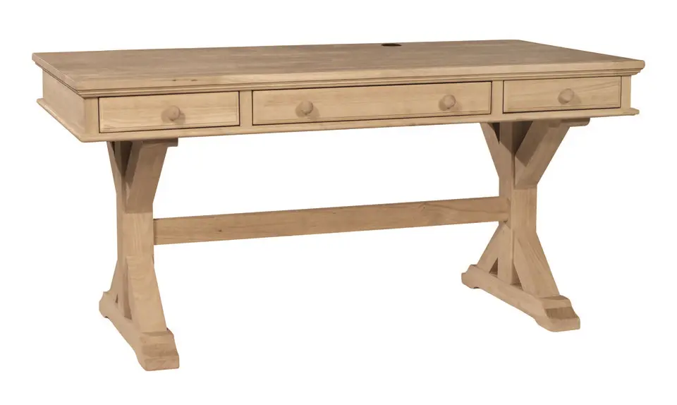 An unfinished wood desk