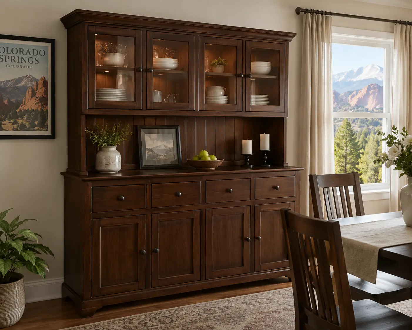 A beautiful buffet hutch in a Colorado Springs dining room